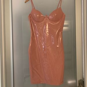 Light pink vegan leather look dress w underwires